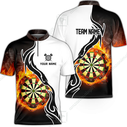 Custom  Fire Pattern Darts Team Jersey Unisex Polo Shirts, Custom flame Pattern Darts Team Jerseys Uniform