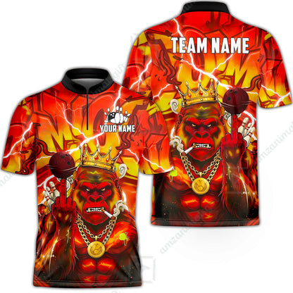 Custom Bowling Jersey Polo Shirt, Rebellious Gorilla King & Street Graffiti, Custom Bowling Jersey Team Shirt For Players With Name & Team Name