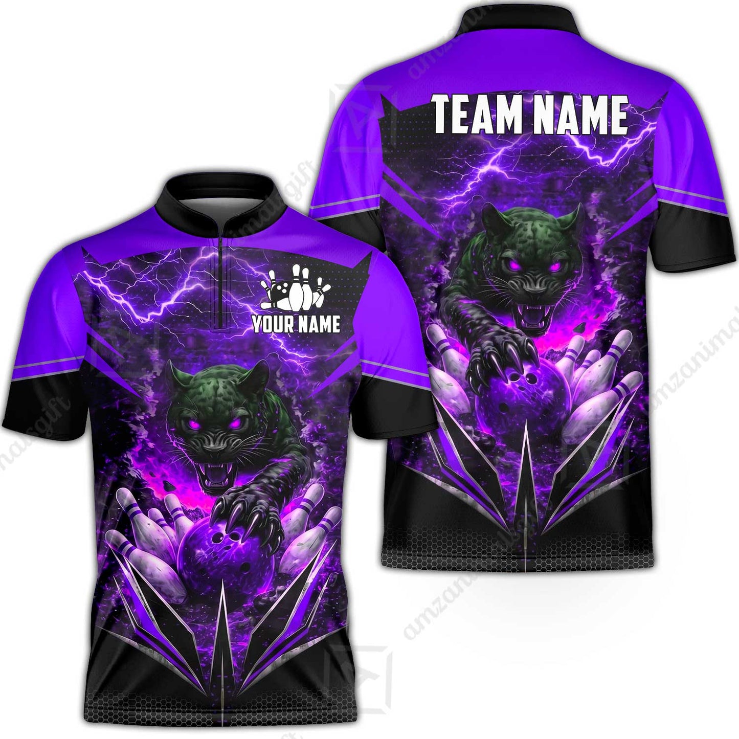 Custom Bowling Jersey Polo Shirt, Electric Panther Bowling, Personalized Name & Team Name