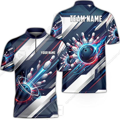 Custom Bowling Jersey Polo Shirt, Futuristic Cyber Electric Strike, Custom Bowling Jersey Team Shirt For Players With Name and Team Name