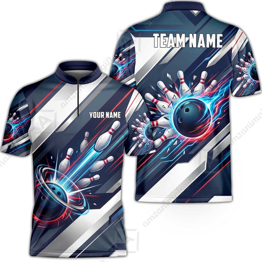 Custom Bowling Jersey Polo Shirt, Futuristic Cyber Electric Strike, Custom Bowling Jersey Team Shirt For Players With Name and Team Name