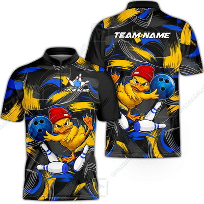 Custom Bowling Jersey Polo Shirt, Angry Grunge Splash Duckling, Custom Bowling Jersey Team Shirt For Players With Name and Team Name