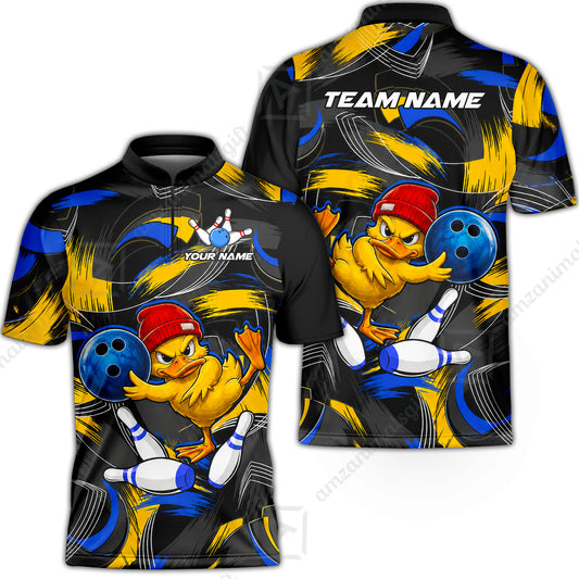 Custom Bowling Jersey Polo Shirt, Angry Grunge Splash Duckling, Custom Bowling Jersey Team Shirt For Players With Name and Team Name