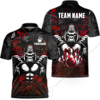 Custom Bowling Jersey Polo Shirt, Furious Gorilla Mascot, Custom Bowling Jersey Team Shirt For Players With Name & Team Name