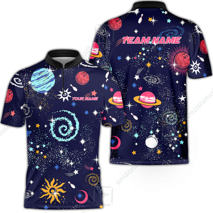 Custom Bowling Jersey Polo Shirt, Galaxy Pattern Shirt, Custom Bowling Jersey Team Shirt For Players With Name and Team Name