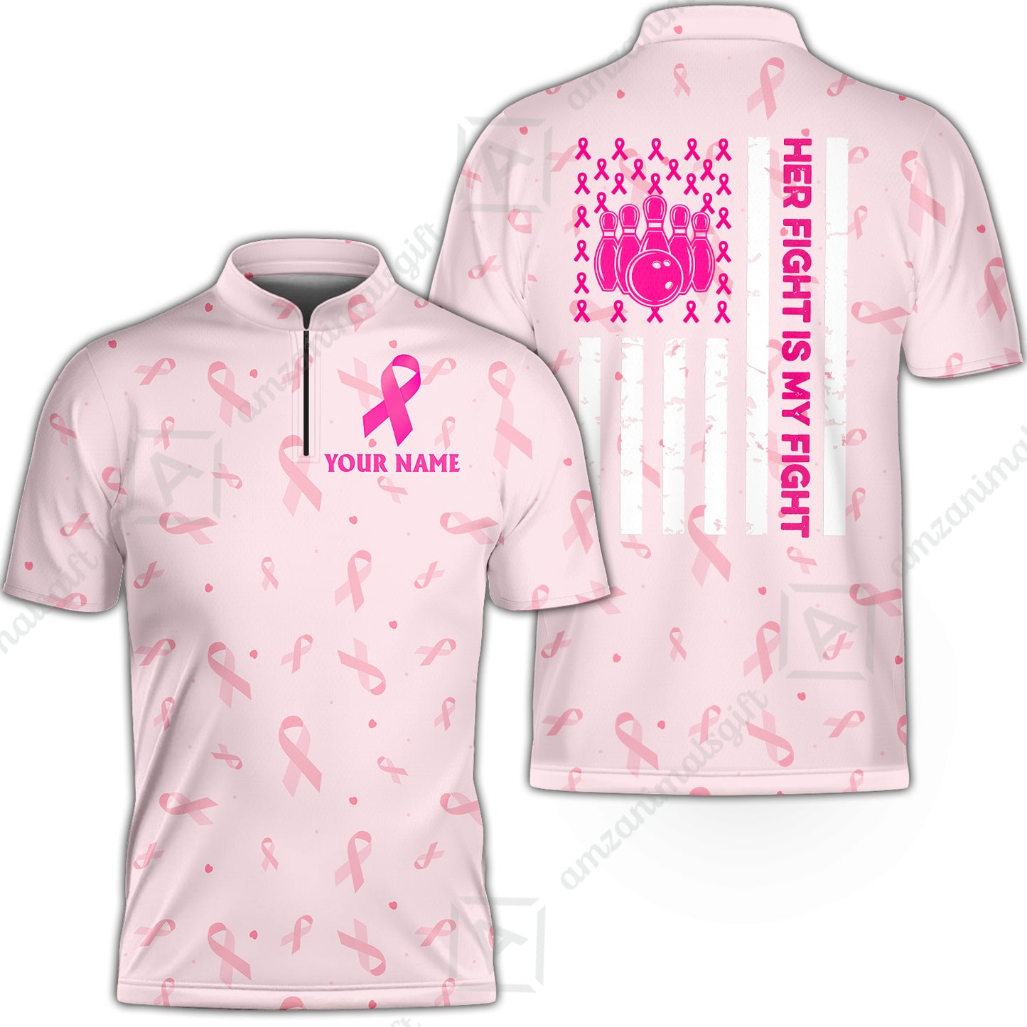 Custom Bowling Jersey Polo Shirt, Her Fight Is My Fight, Personalized Name And Team Name