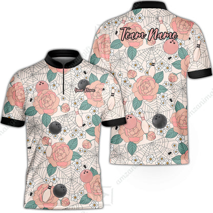 Custom Bowling Jersey Polo Shirt, Spider Flower Pattern Bowling, Personalized Name And Team Name