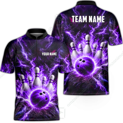 Custom Bowling Jersey Polo Shirt, Electric Lightning Storm Bowling, Custom Bowling Jersey Team Shirt For Players With Name and Team Name