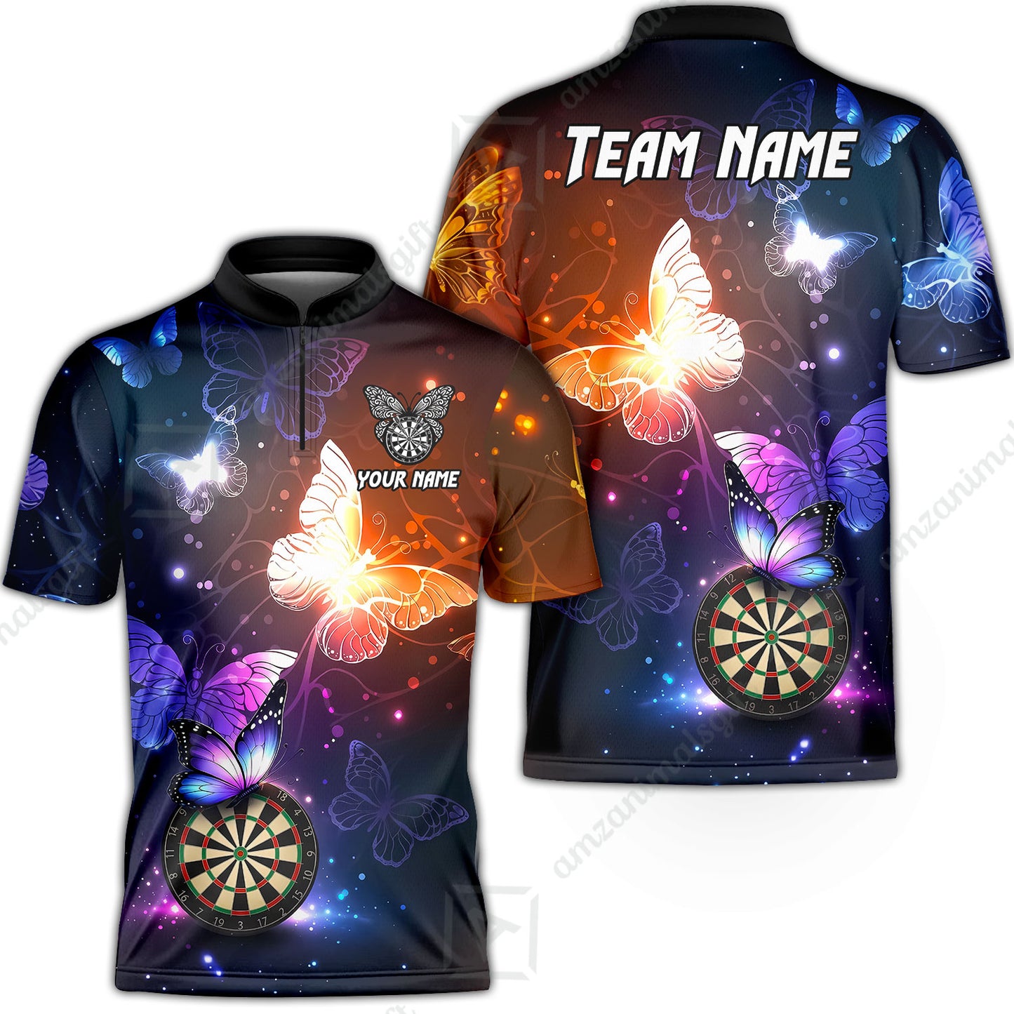 Custom Darts Jersey Polo Shirt, Butterfly Sparkle Darts, Custom Dart Jersey Team Shirt For Players With Name & Team Name