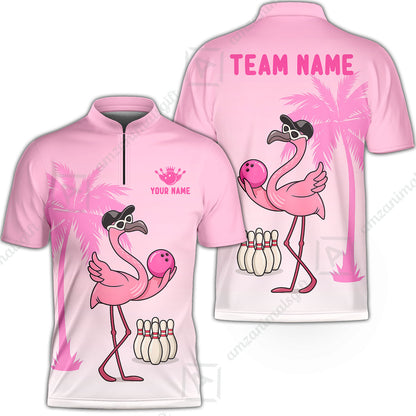 Custom Bowling Jersey Polo Shirt, Flamingo Bowling Coconut Tree, Custom Bowling Jersey Team Shirt For Players With Name and Team Name
