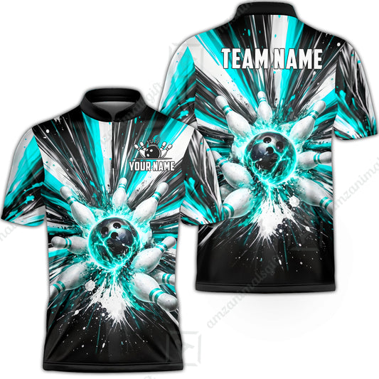 Custom Bowling Jersey Polo Shirt, Electric Burst Explosion, Custom Bowling Jersey Team Shirt For Players With Name and Team Name