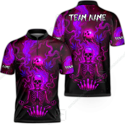 Custom Bowling Team Unisex Polo Shirt, Neon Skull CNB Bowling Custom Shirt Featuring Personalized Name and Team Name