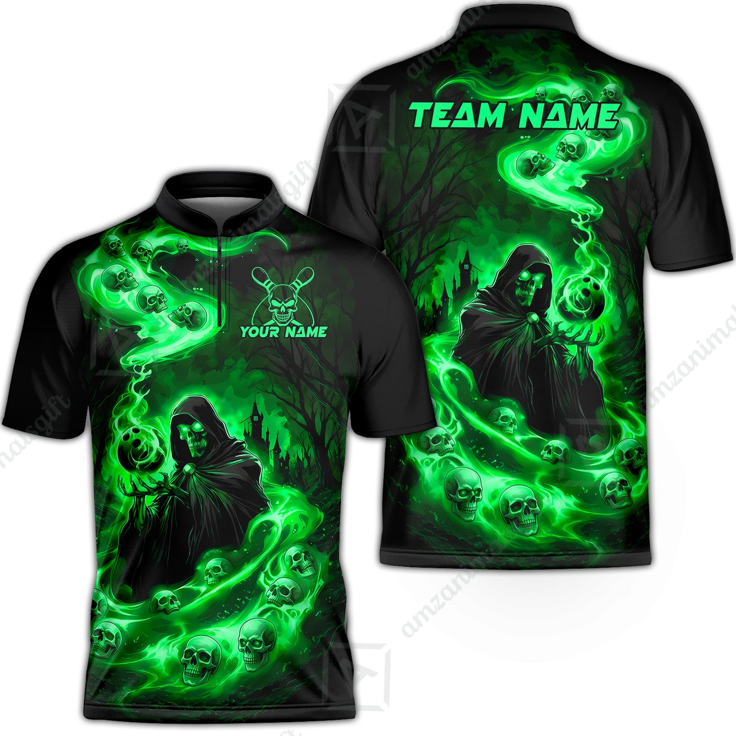 Custom Bowling Jersey Polo Shirt, Fiery Pool Shark, Custom Bowling Jersey Team Shirt For Players With Name & Team Name