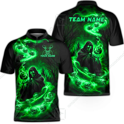 Custom Bowling Jersey Polo Shirt, Fiery Pool Shark, Custom Bowling Jersey Team Shirt For Players With Name & Team Name