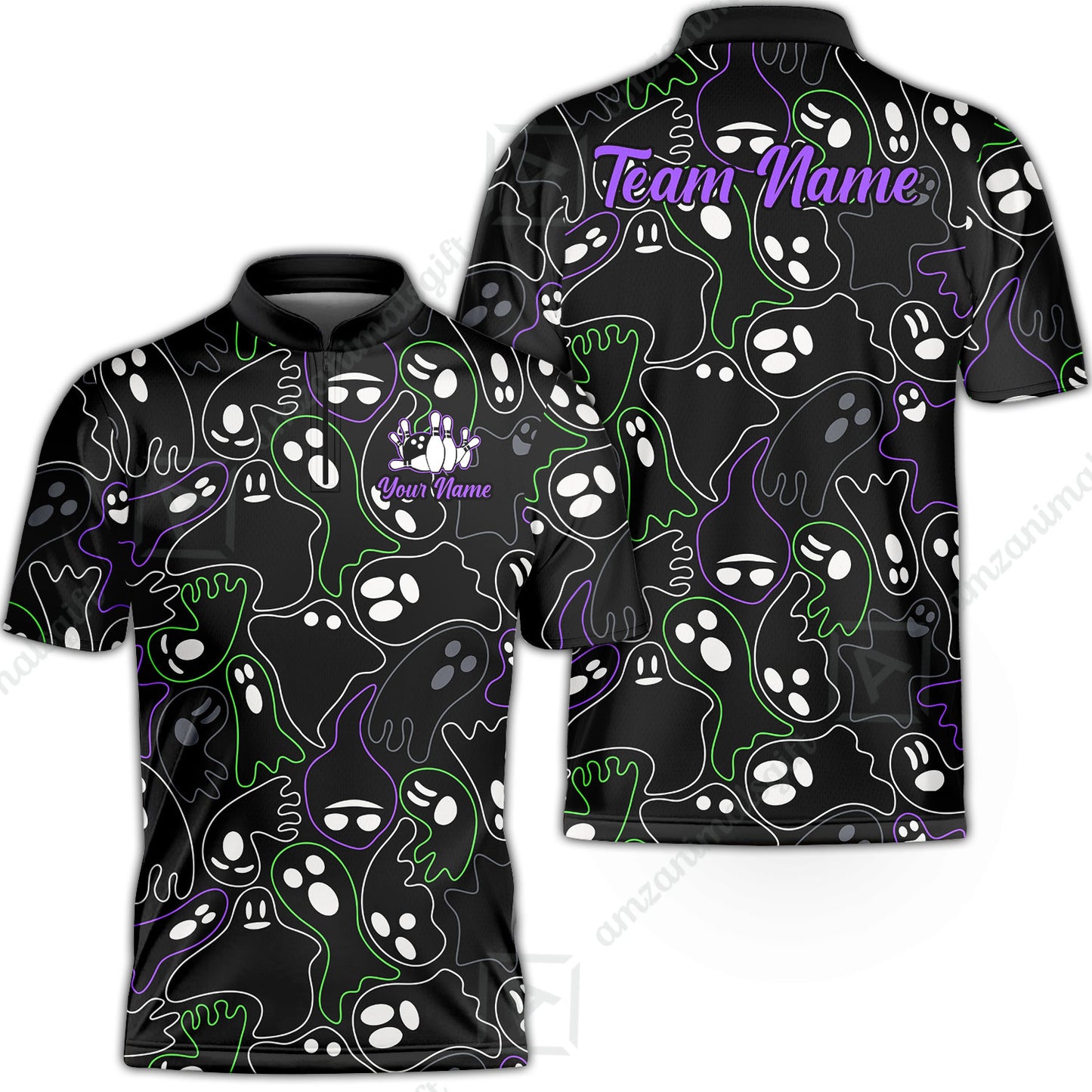 Custom Bowling Jersey Polo Shirt, Halloween Ghost Bowling, Custom Bowling Jersey Team Shirt For Players With Name & Team Name