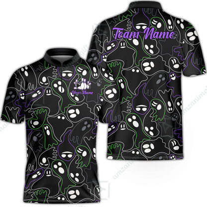 Custom Bowling Jersey Polo Shirt, Halloween Ghost Bowling, Custom Bowling Jersey Team Shirt For Players With Name & Team Name