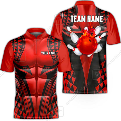Custom Bowling Jersey Polo Shirt, Polynesian Strike, Custom Bowling Jersey Team Shirt For Players With Name & Team Name