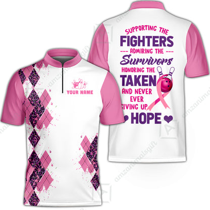 Custom Bowling Jersey Polo Shirt, Supporting The Fighters Admiring The Survivors Honoring The Taken And Never Ever Giving Up Hope