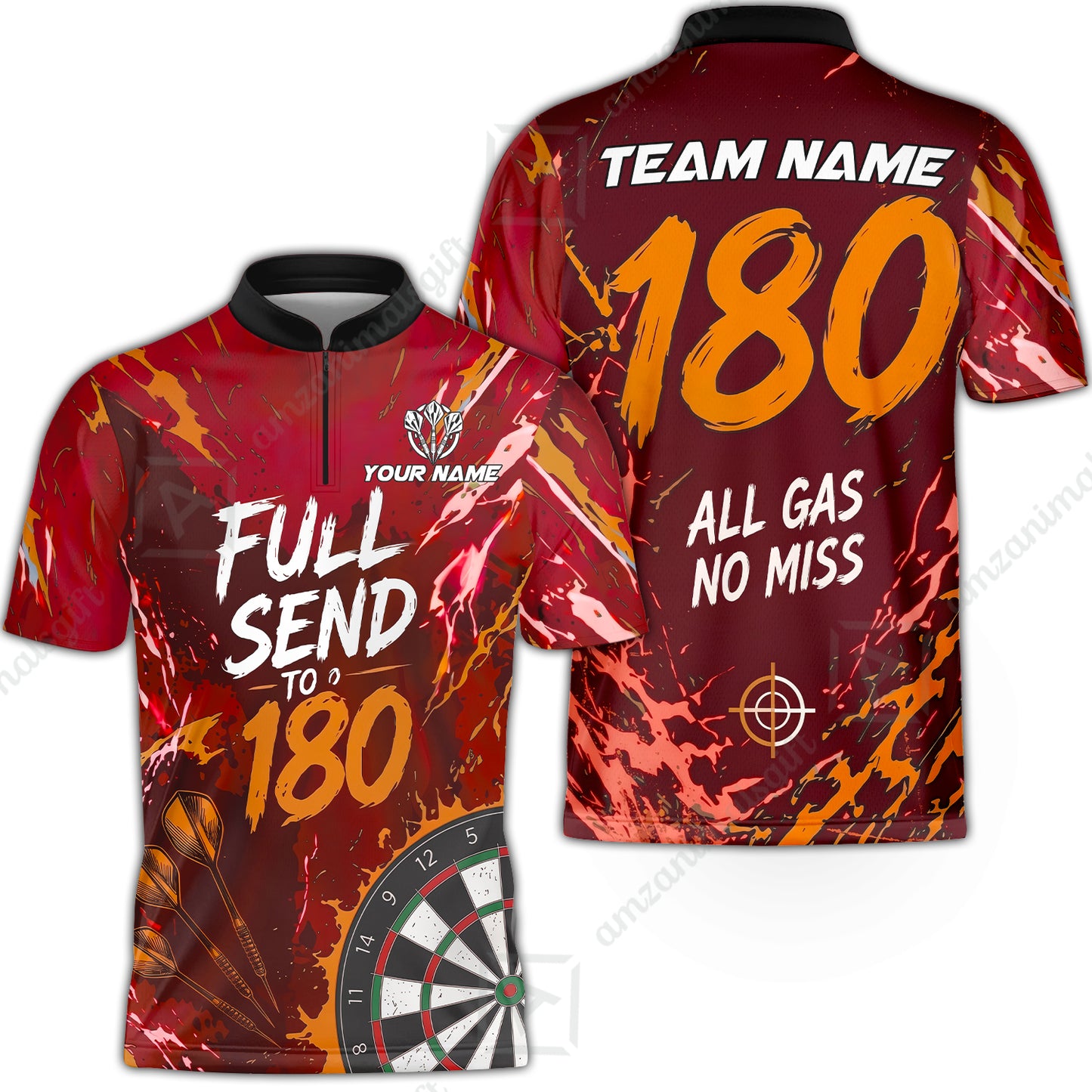 Customized Darts Team Jersey, Full Send To 180, All Gas No Miss, Personalized Polo Shirt For Players With Name & Team Name