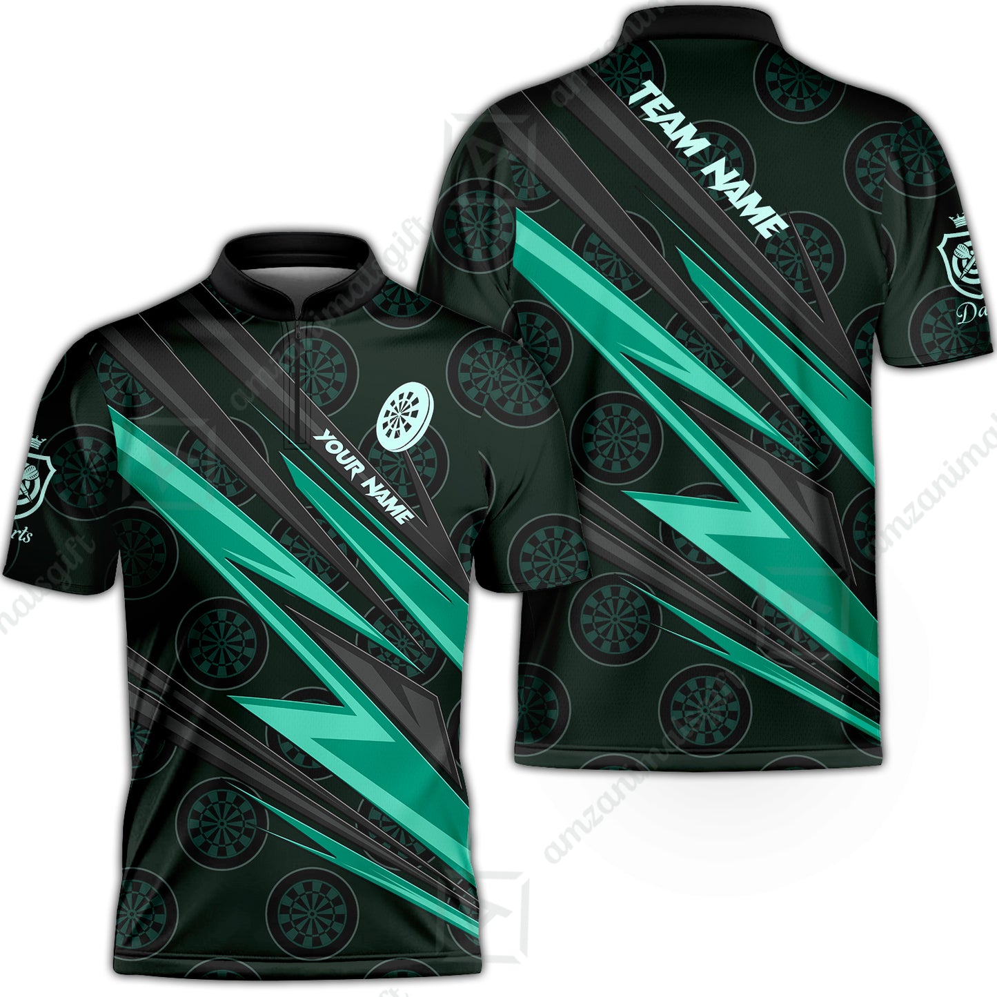 Custom Turquoise Dartboard Pattern Darts Men Polo Shirt Team,  Custom Darts Team Jerseys Uniform, Personalized Name And Team Name Shirts