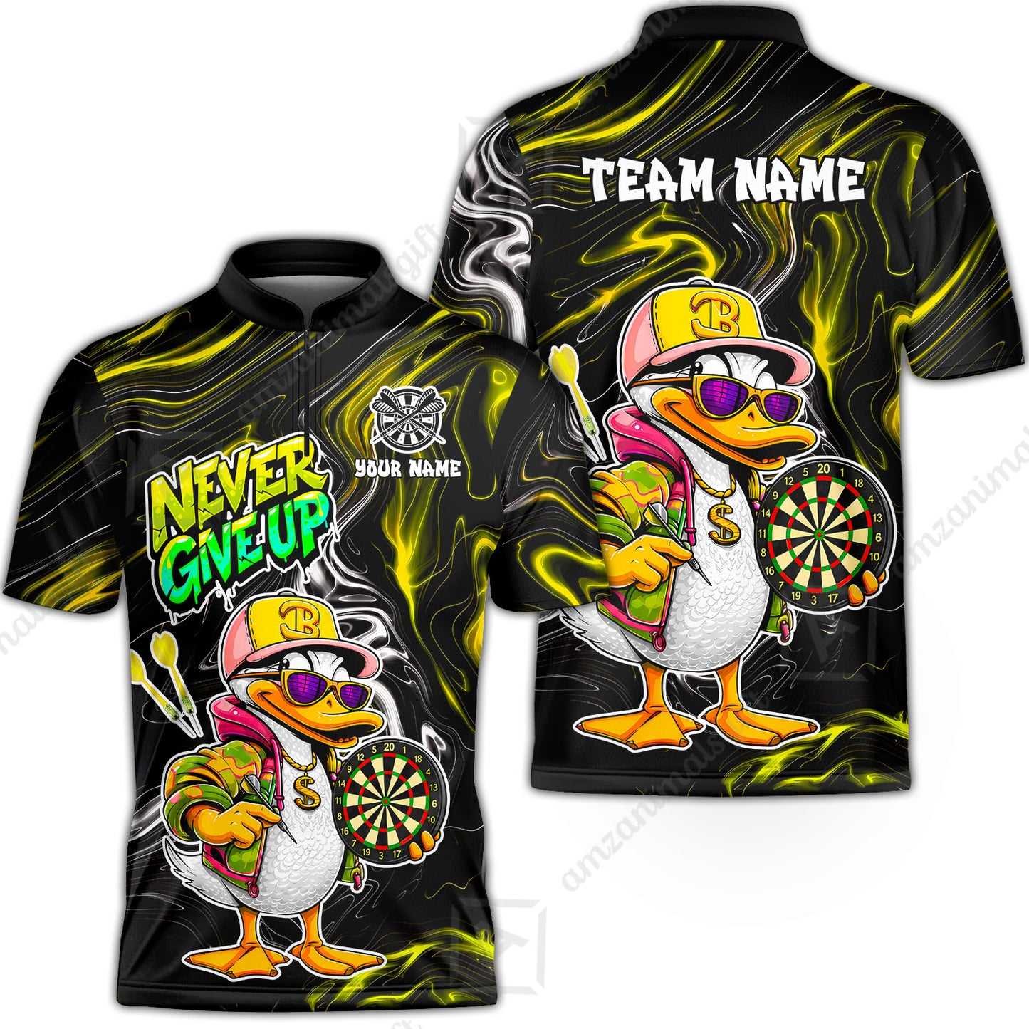 Customized Darts Team Jersey, Duck Never Give Up, Personalized Darts Name And Team Name