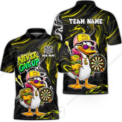 Customized Darts Team Jersey, Duck Never Give Up, Personalized Darts Name And Team Name