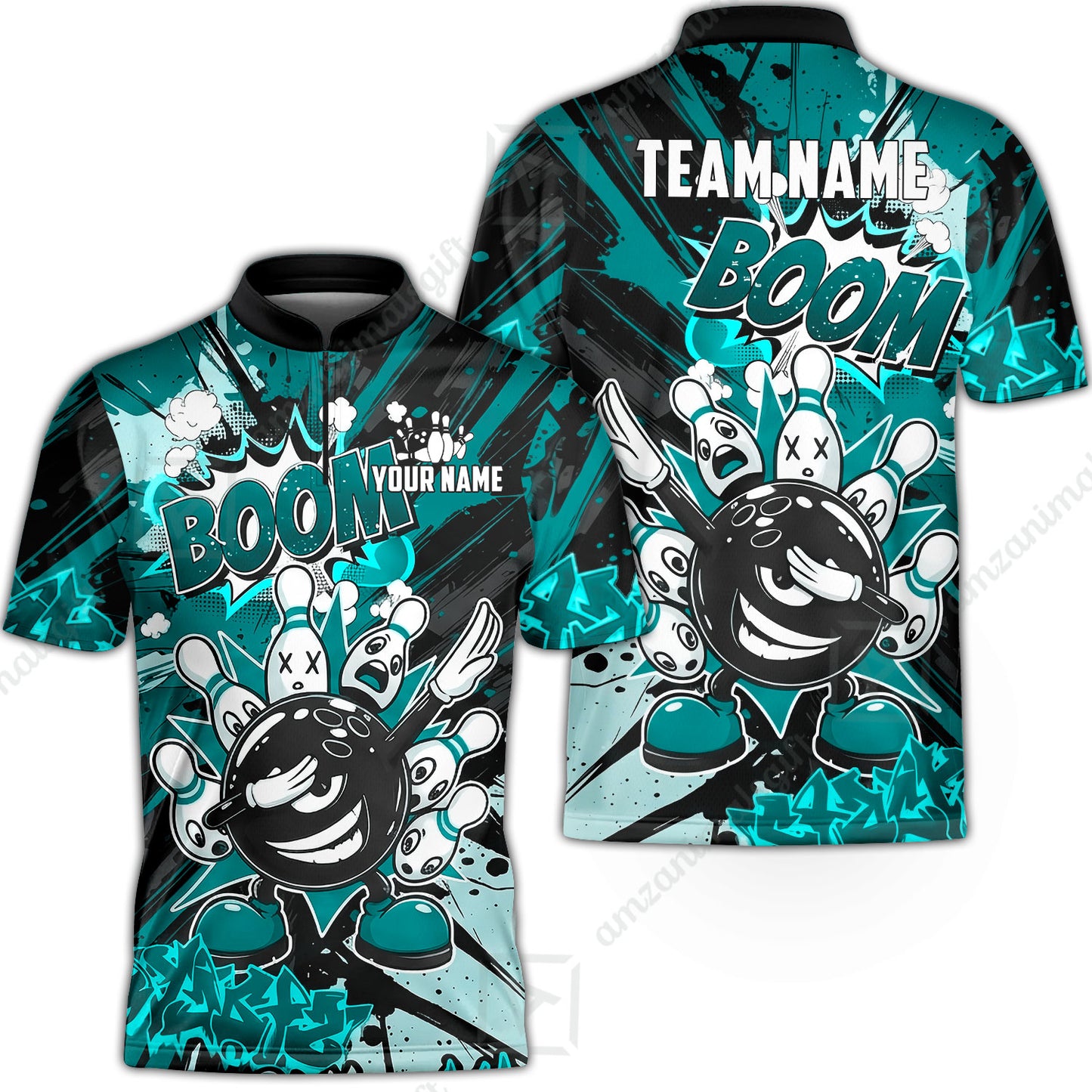 Custom Bowling Jersey Polo Shirt, Dabbing Cartoon Monster, Custom Bowling Jersey Team Shirt For Players With Name & Team Name