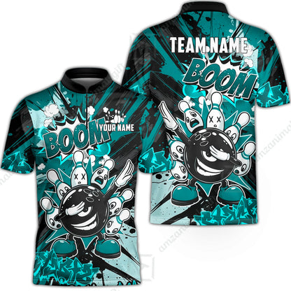 Custom Bowling Jersey Polo Shirt, Dabbing Cartoon Monster, Custom Bowling Jersey Team Shirt For Players With Name & Team Name