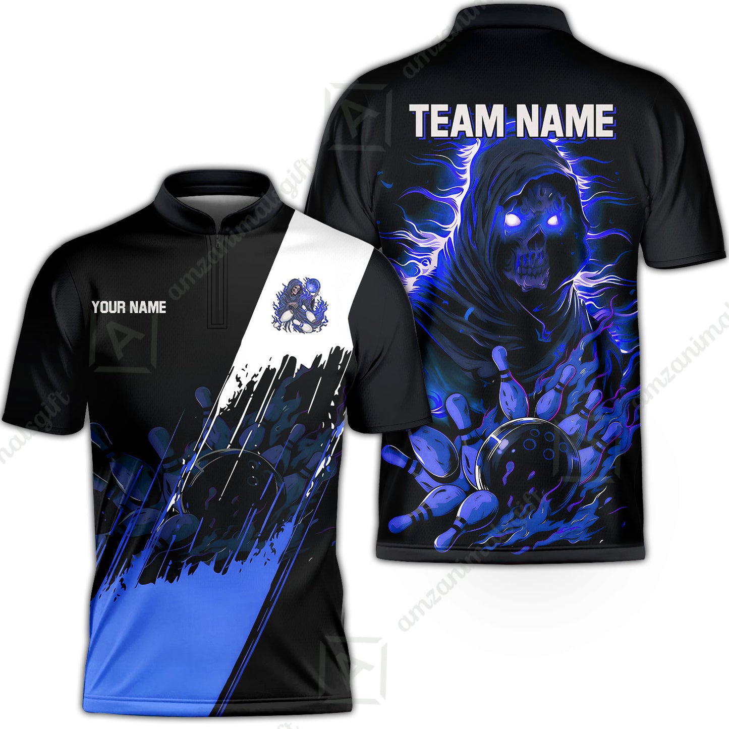 Custom Bowling Jersey Polo Shirt, Glow Reaper Bowling Custom Bowling Jersey Team Shirt For Players With Name & Team Name