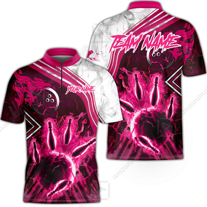 Customized Bowling Unisex Polo Shirt, Fire & Smoke Bowling Pins, Bowling Uniform - Personalized Name And Team Name