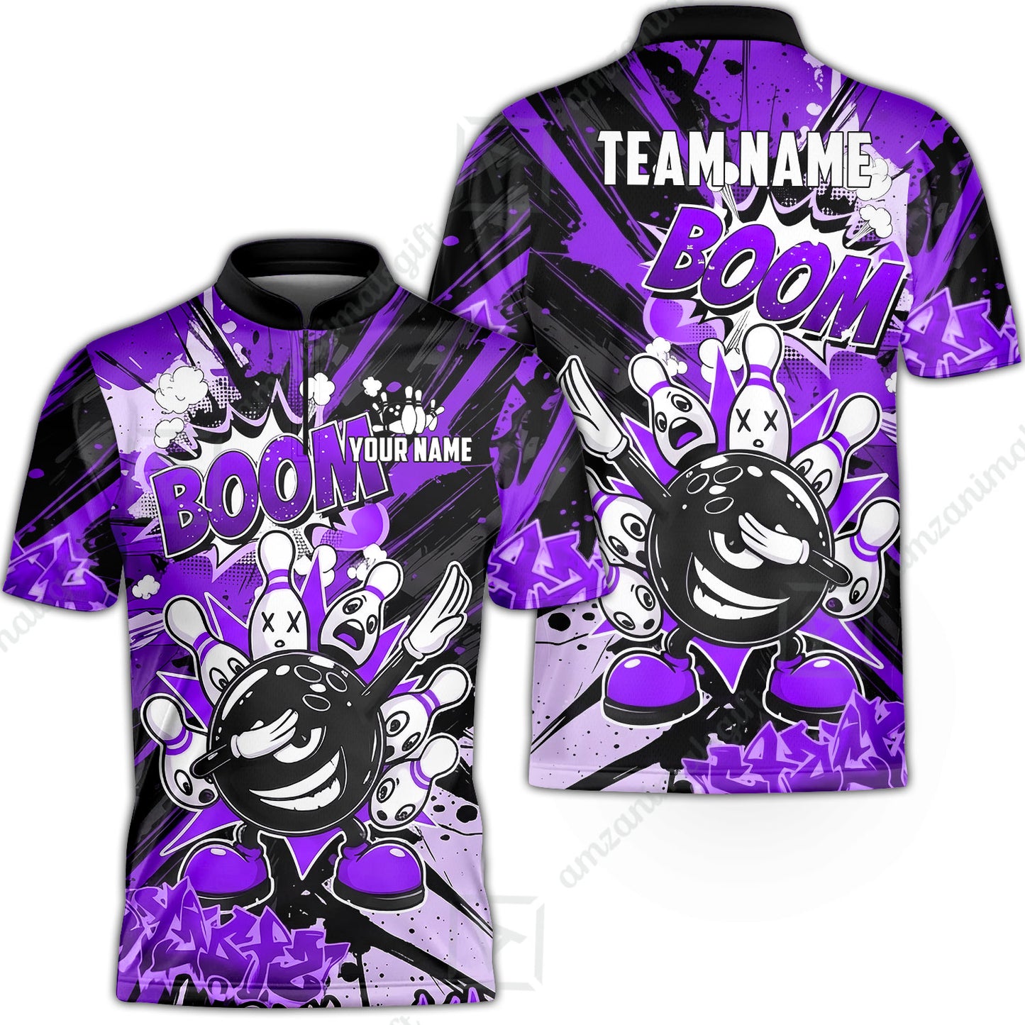 Custom Bowling Jersey Polo Shirt, Dabbing Cartoon Monster, Custom Bowling Jersey Team Shirt For Players With Name & Team Name