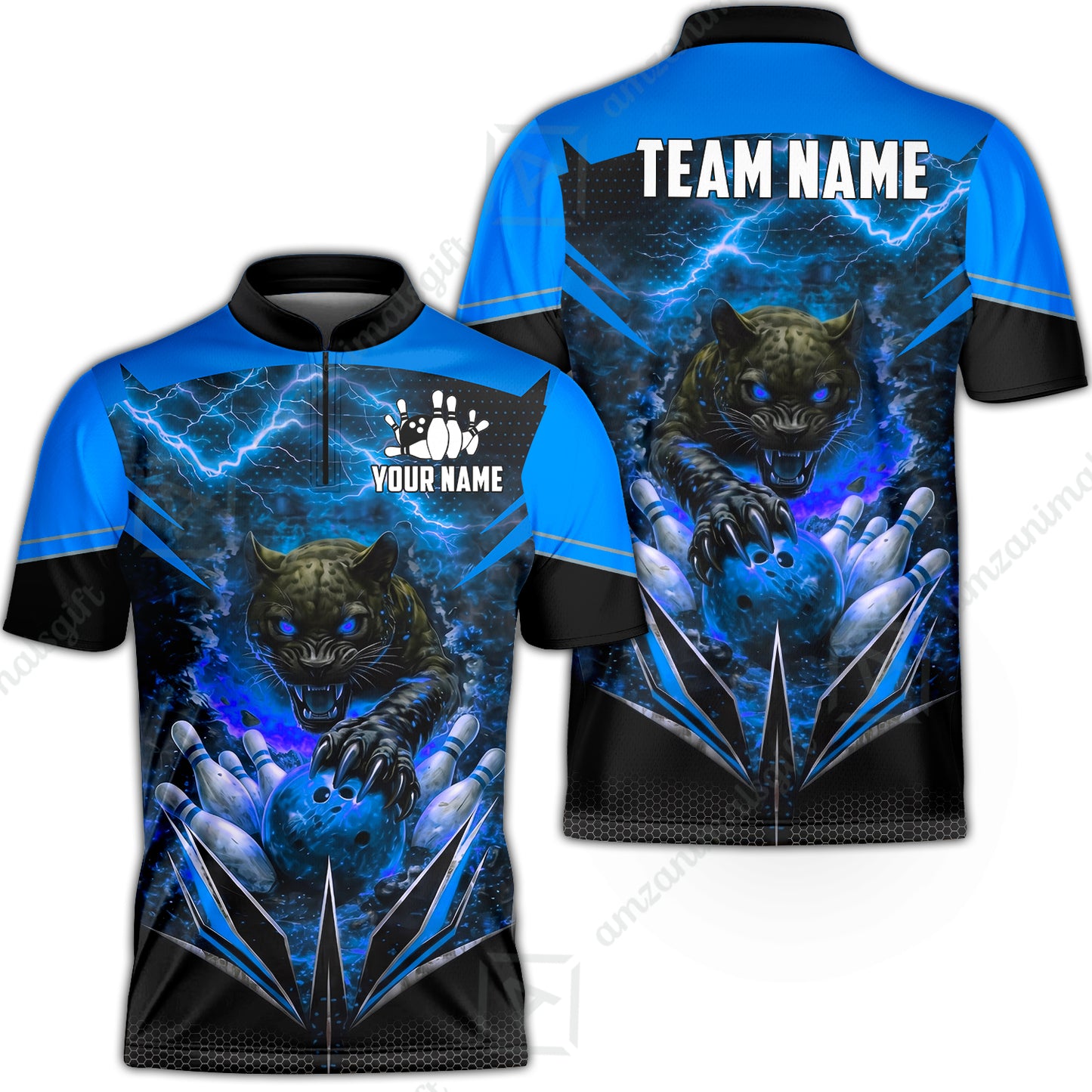 Custom Bowling Jersey Polo Shirt, Electric Panther Bowling, Personalized Name & Team Name