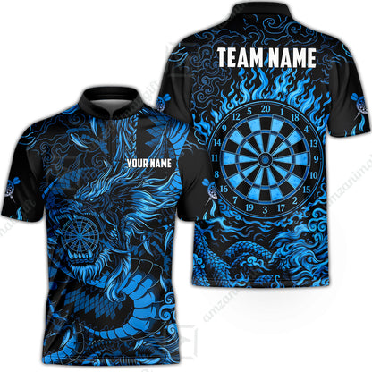Custom Darts Jersey Polo Shirt, Dragon's Bullseye Darts, Custom Dart Jersey Team Shirt For Players With Name & Team Name