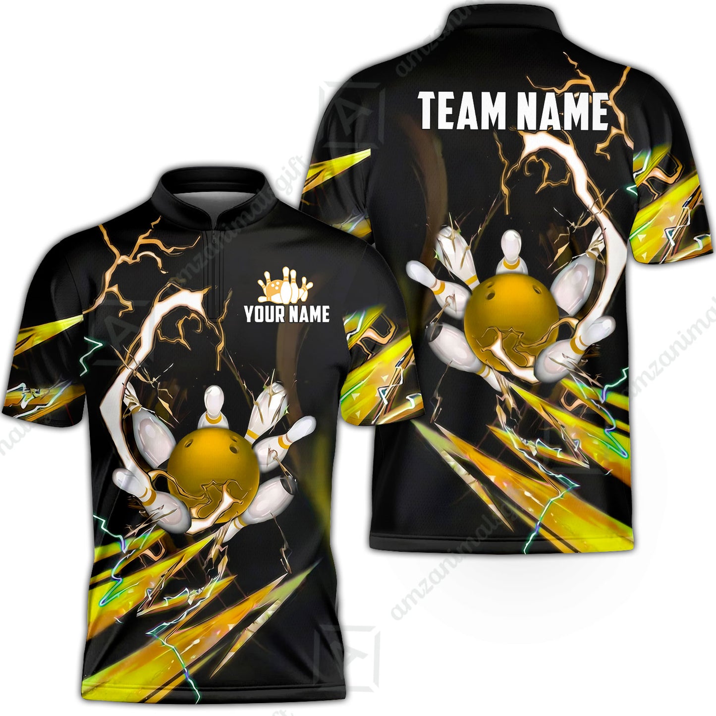 Custom Bowling Jersey Polo Shirt, Electric Strike & Neon Plasma, Custom Bowling Jersey Team Shirt For Players With Name & Team Name