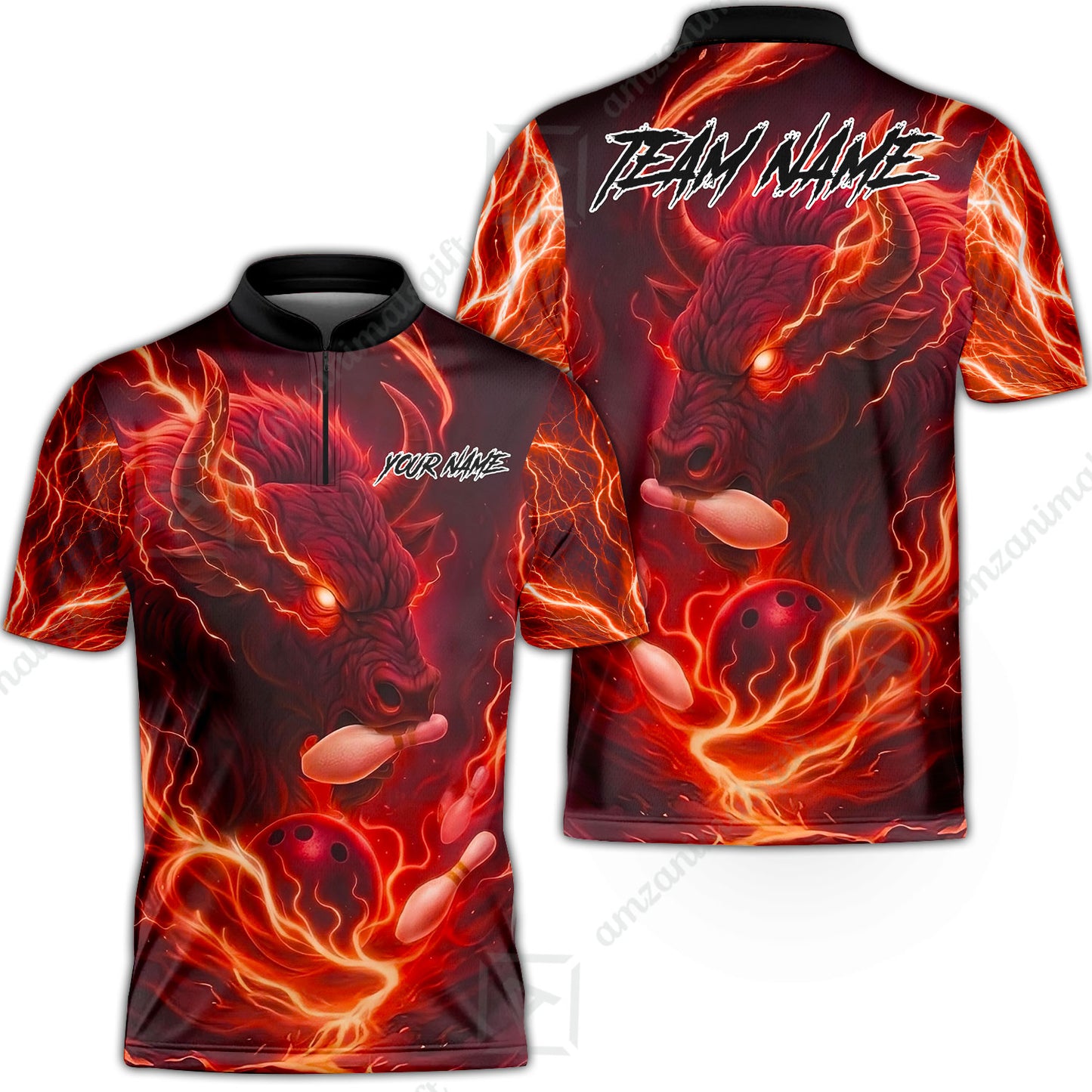 Custom Bowling Jersey Polo Shirt, Charging Bull Bowling Custom Bowling Jersey Team Shirt For Players With Name & Team Name