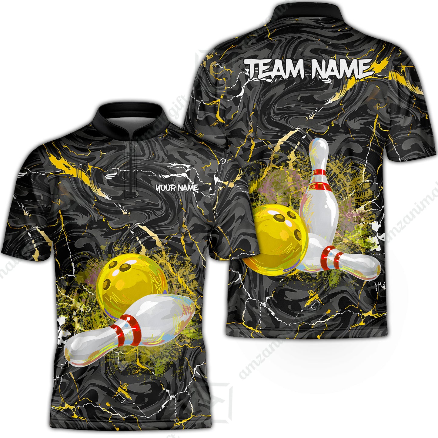 Customized Bowling Unisex Polo Shirt, Swirling Marbled Pattern Vibrant Veins, Bowling Uniforms, Personalized Name And Team Name