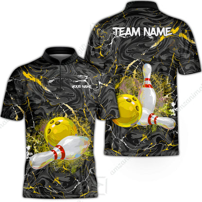 Customized Bowling Unisex Polo Shirt, Swirling Marbled Pattern Vibrant Veins, Bowling Uniforms, Personalized Name And Team Name
