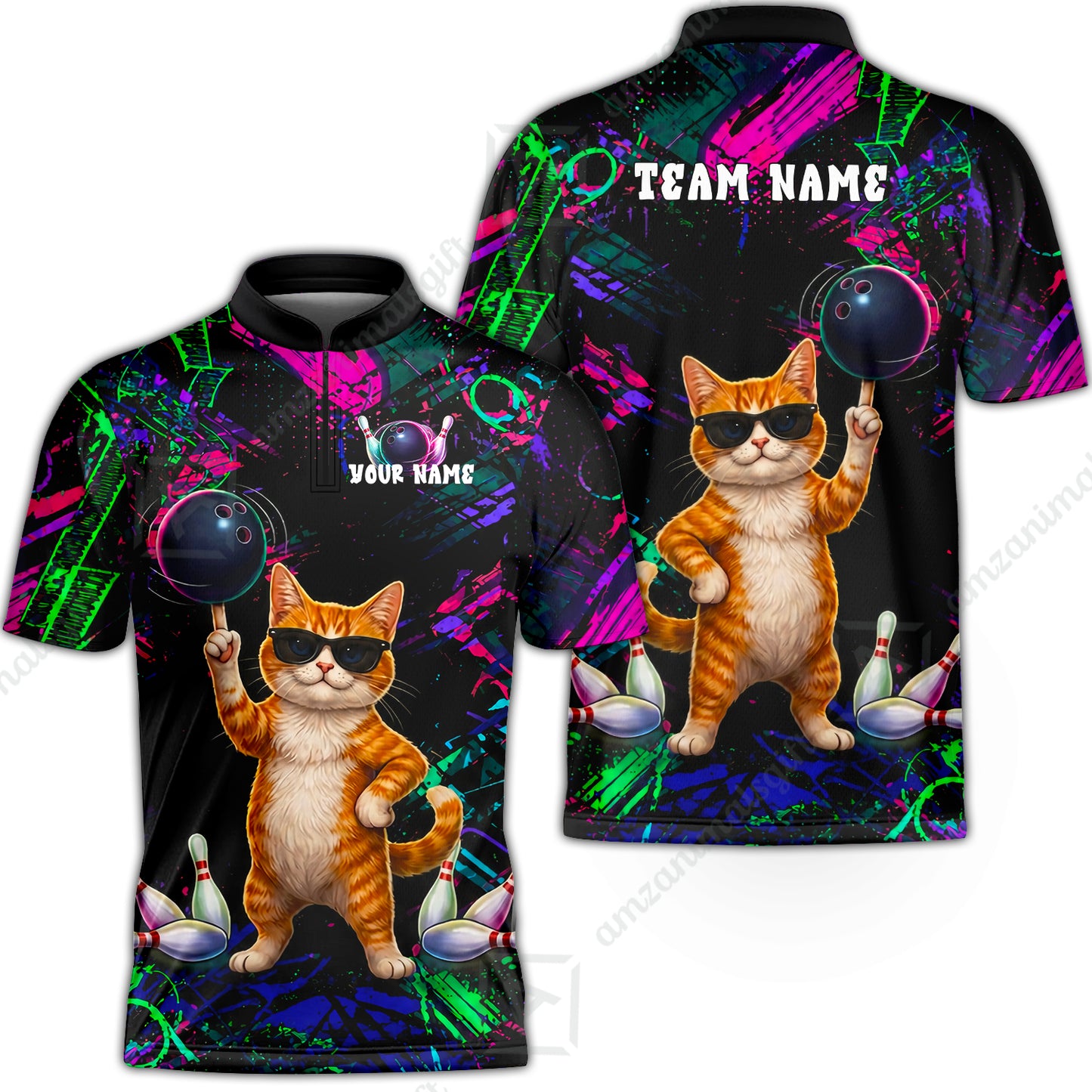 Custom Bowling Jersey Polo Shirt, Cool Cat Roller, Custom Bowling Jersey Team Shirt For Players With Name and Team Name