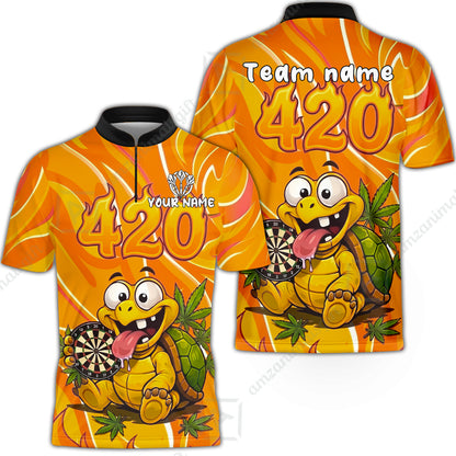 Custom Dart Jersey Team Shirt For Players, Funny Turtle 420, Personalize Name and Team Name