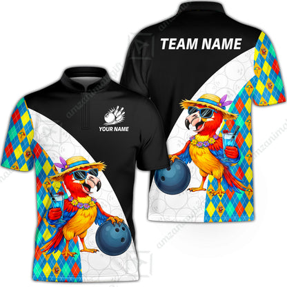 Custom Bowling Jersey Polo Shirt, Tropical Parrot Beach Party, Custom Bowling Jersey Team Shirt For Players With Name and Team Name