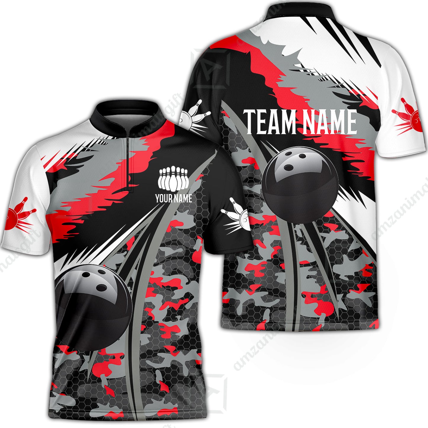 Custom Bowling Team Jersey, Personalized Long Sleeve Jersey Shirt Camo Bowling Shirt with Name & Team Name