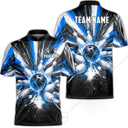 Custom Bowling Jersey Polo Shirt, Electric Burst Explosion, Custom Bowling Jersey Team Shirt For Players With Name and Team Name