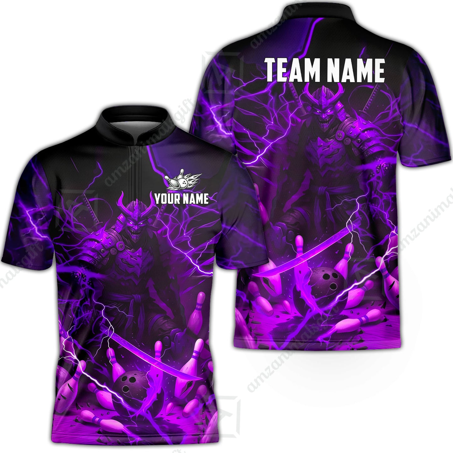 Custom Bowling Jersey Polo Shirt, Fiery Samurai Strike, Custom Bowling Jersey Team Shirt For Players With Name & Team Name