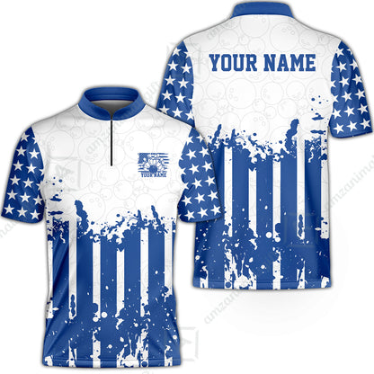 Custom Bowling Jersey Polo Shirt, Distressed Stars and Stripes Grunge, Custom Bowling Jersey Team Shirt For Players With Name and Team Name