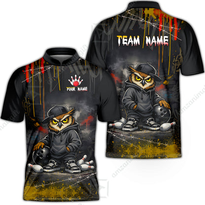 Custom Bowling Jersey Polo Shirt, Night Owl Striker Bowling, Custom Bowling Jersey Team Shirt For Players With Name & Team Name