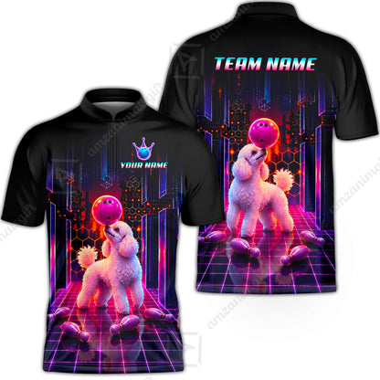 Custom Bowling Jersey Polo Shirt, Cyber Bowling Dog, Custom Bowling Jersey Team Shirt For Players With Name & Team Name