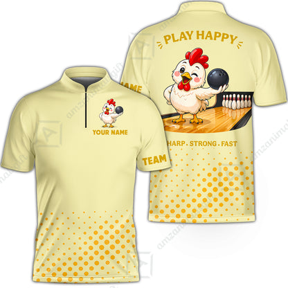 Custom Bowling Jersey Polo Shirt, Happy Rooster, Custom Bowling Jersey Team Shirt For Players With Name and Team Name