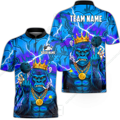 Custom Bowling Jersey Polo Shirt, Rebellious Gorilla King & Street Graffiti, Custom Bowling Jersey Team Shirt For Players With Name & Team Name