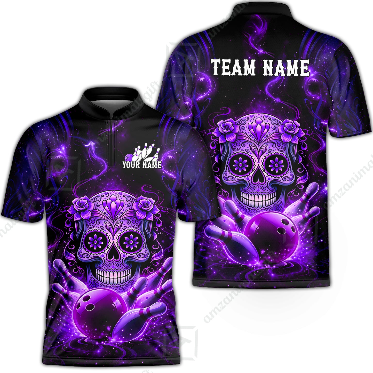 Customized Darts Team Jersey, Sugar Skull Bowler, Personalized Polo Shirt For Players With Name & Team Name