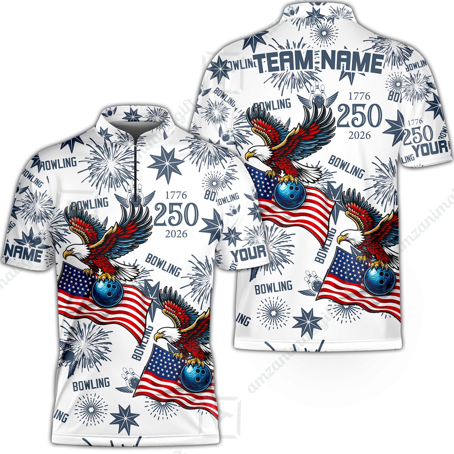 Custom Bowling Jersey Polo Shirt, USA 250 Years of Independence Bowling, Custom Bowling Jersey Team Shirt For Players With Name and Team Name